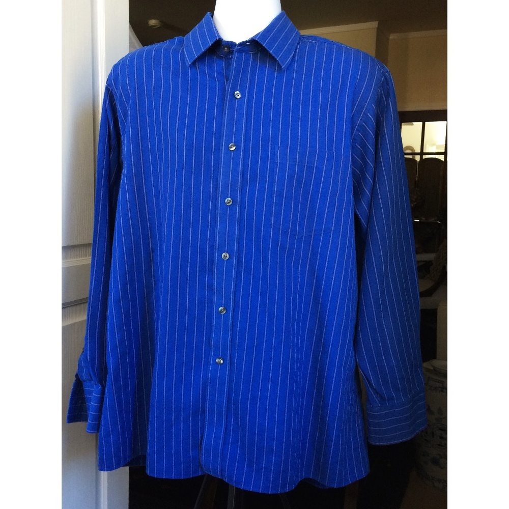 Michael Kors Mens Shirt 17 1/2 34/35 XL Blue Strip